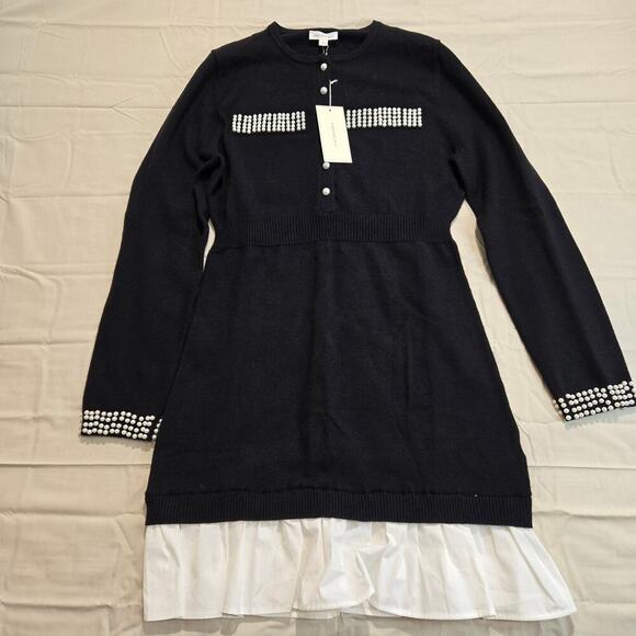 NWT Endless Blu Victoria Sweater Dress Faux Pear Details Sz L Boardroom Chic - Picture 1 of 12